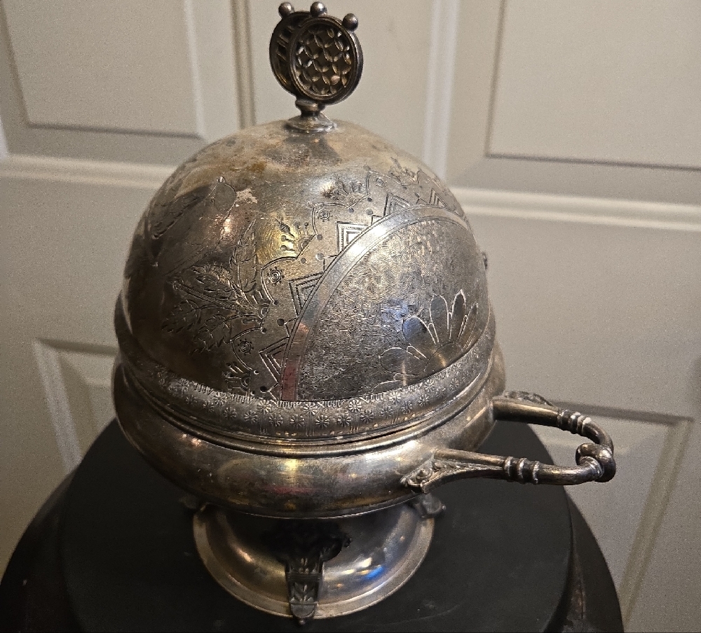 Ornate Meriden Quadruple Silver Plated Butter Dish W/ Lid Aesthetic Period - Picture 6 of 16